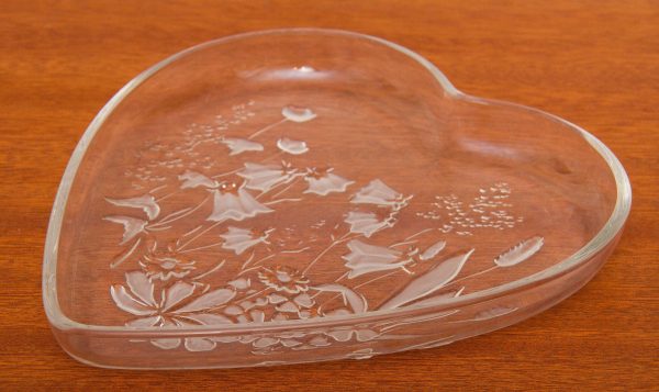 Heart-shaped Glass Dish with Frosted Flowers, Heart Glass Dish ...