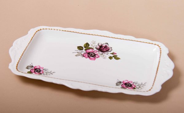 , Liverpool Road Pottery pink &#038; purple rose gold edge sandwich serving plate tray