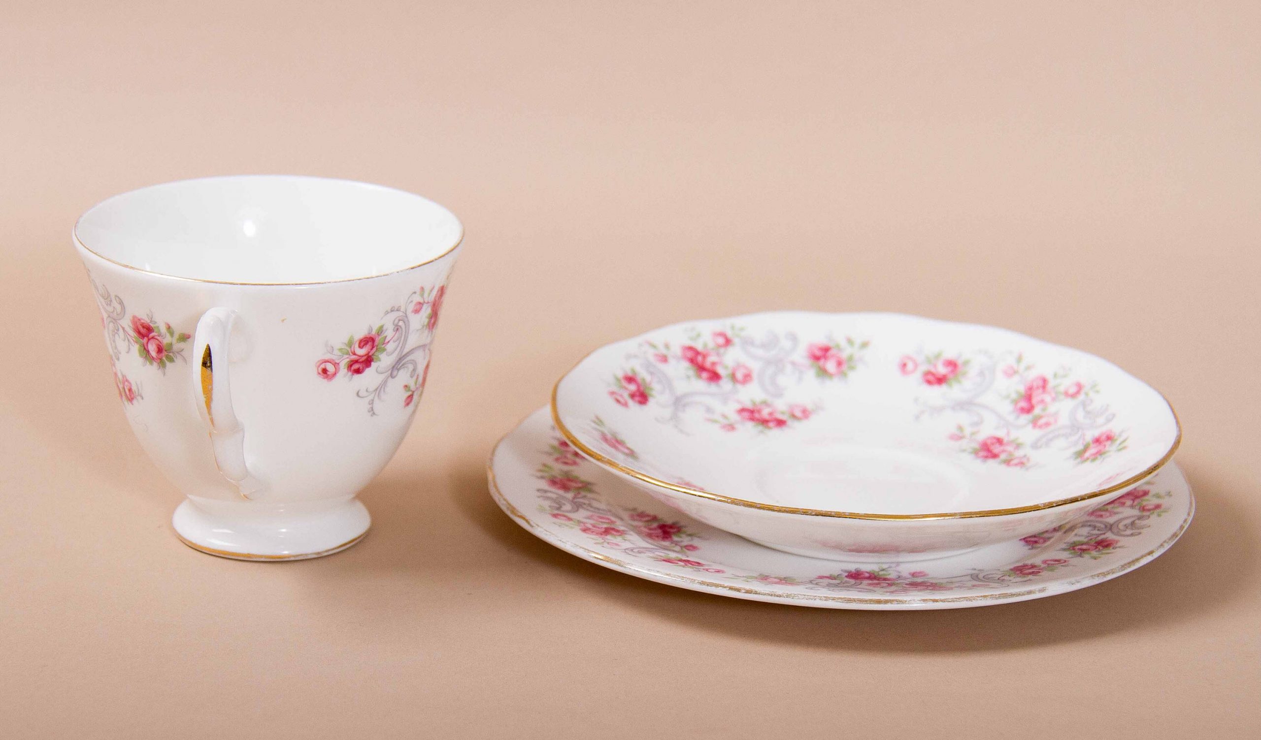 Royal Osborne Pink Rosebuds Vintage Bone China Tea Trio cup saucer