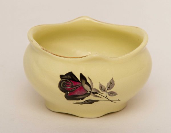 , Royal Winton Grimwades red &#038; black rose pattern yellow gold rim bowl sugar bowl small dish
