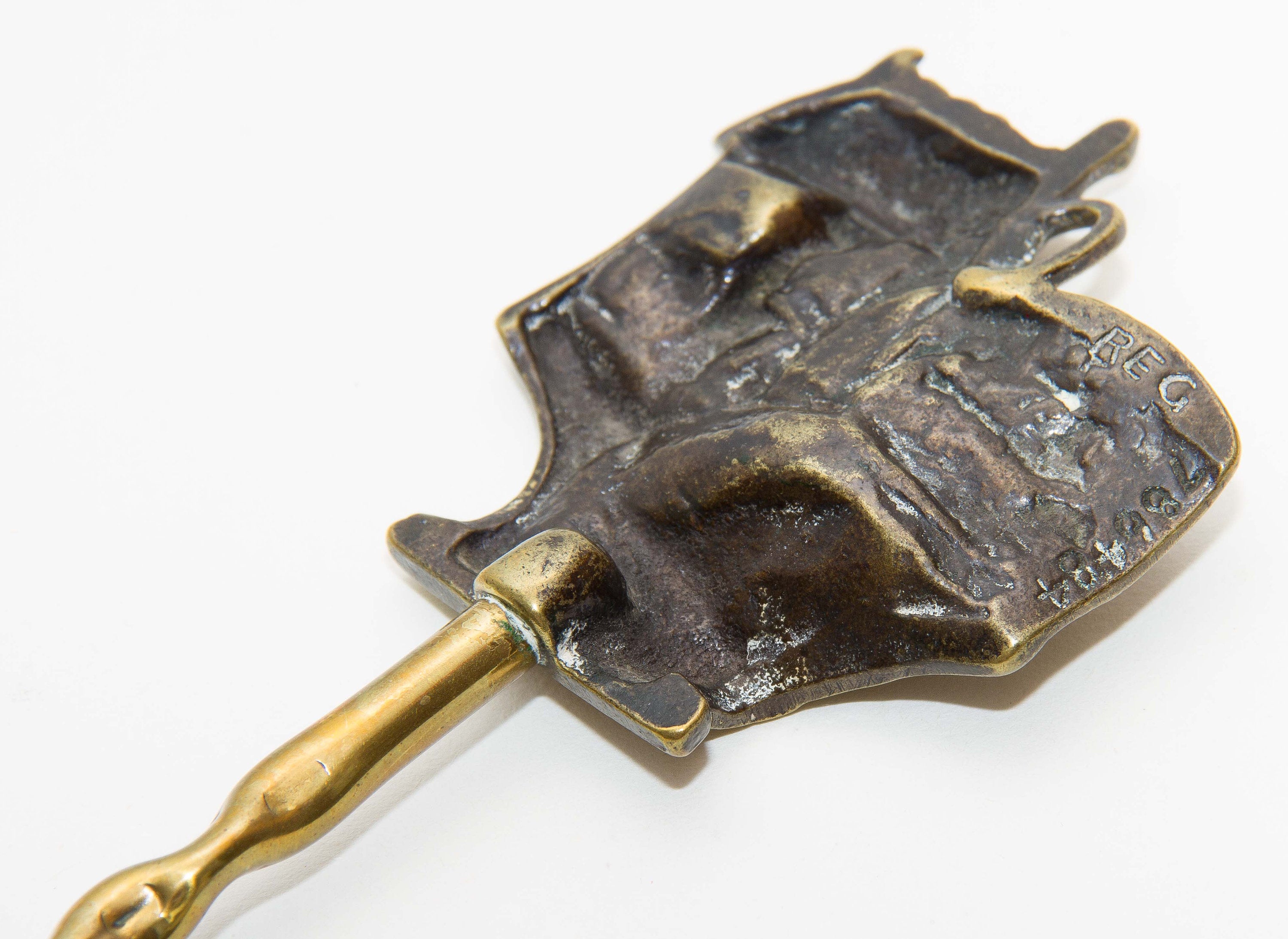 Shanklin, Isle of Wight, England brass toasting fire fork jointed ball moving end long fork Patented Registered design