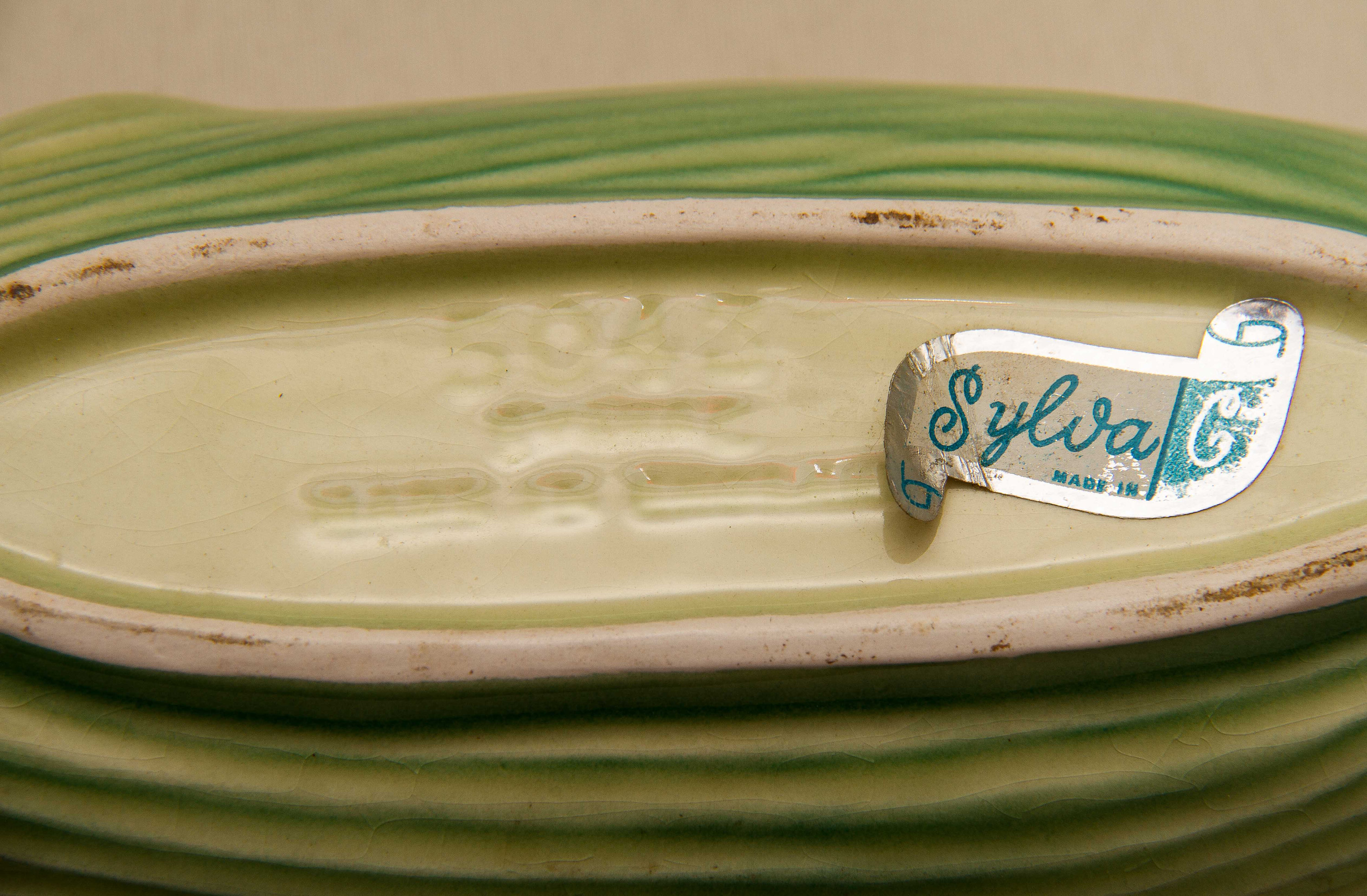 Sylvac Corn on the Cob Dish sweetcorn shaped bowl dining kitchen serving vintage pottery yellow and green