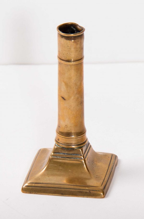 , Vintage Brass candlestick candle holder handmade distressed and dented square base lots of character.