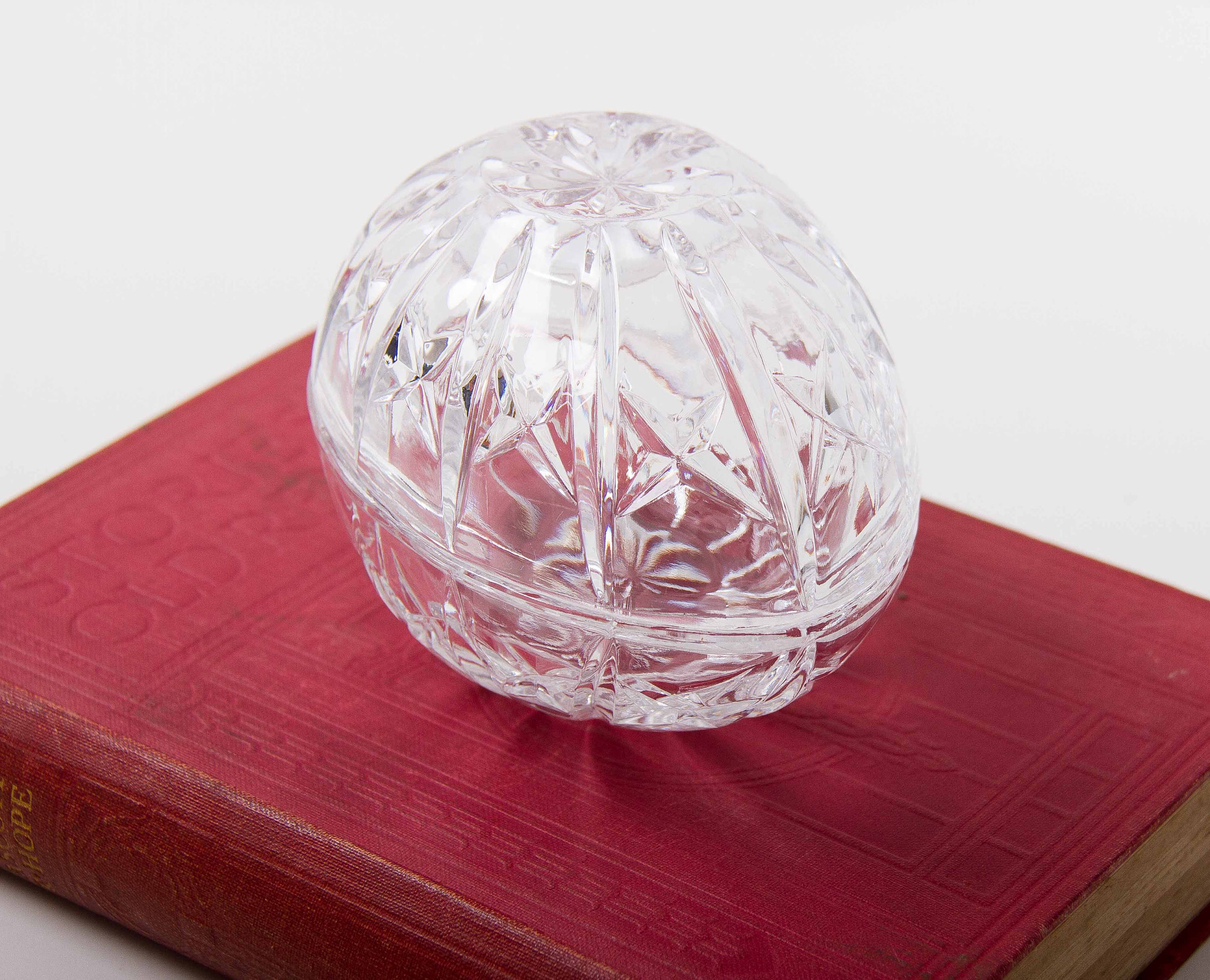 Vintage glass egg dish with lid 2 part trinket jewelry decorative glass