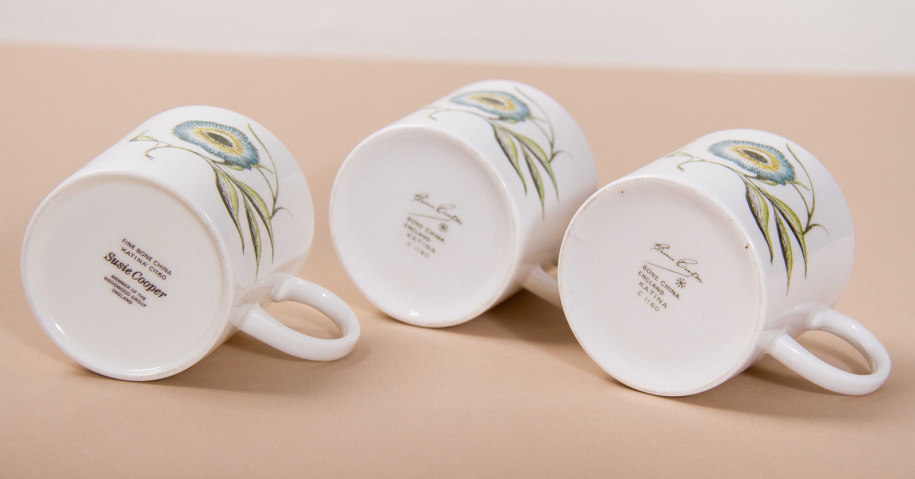 Vintage Susie Cooper, Signed, 1960s Katina Pattern, Wedgwood, Bone China, Tea Cup, Coffee cup, Demitasse, Espresso