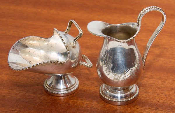 MAPPIN & WEBB Silver Plate, MAPPIN &#038; WEBB Silver Plate Etched Sugar Scuttle and Creamer Jug Made in England