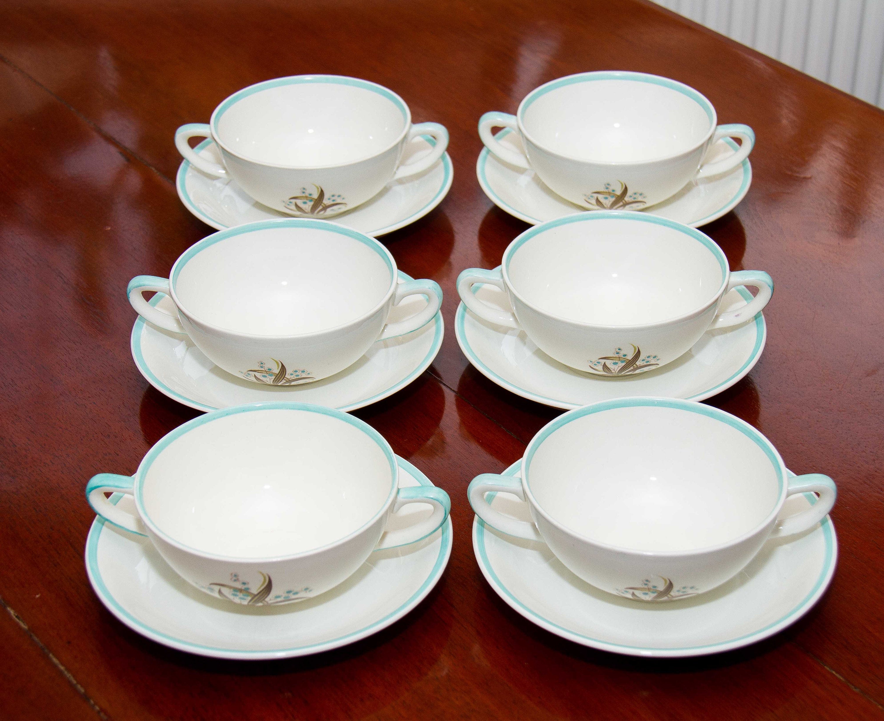 Royal Tunstall Staffordshire soup or desert bowls set of 6 with plates