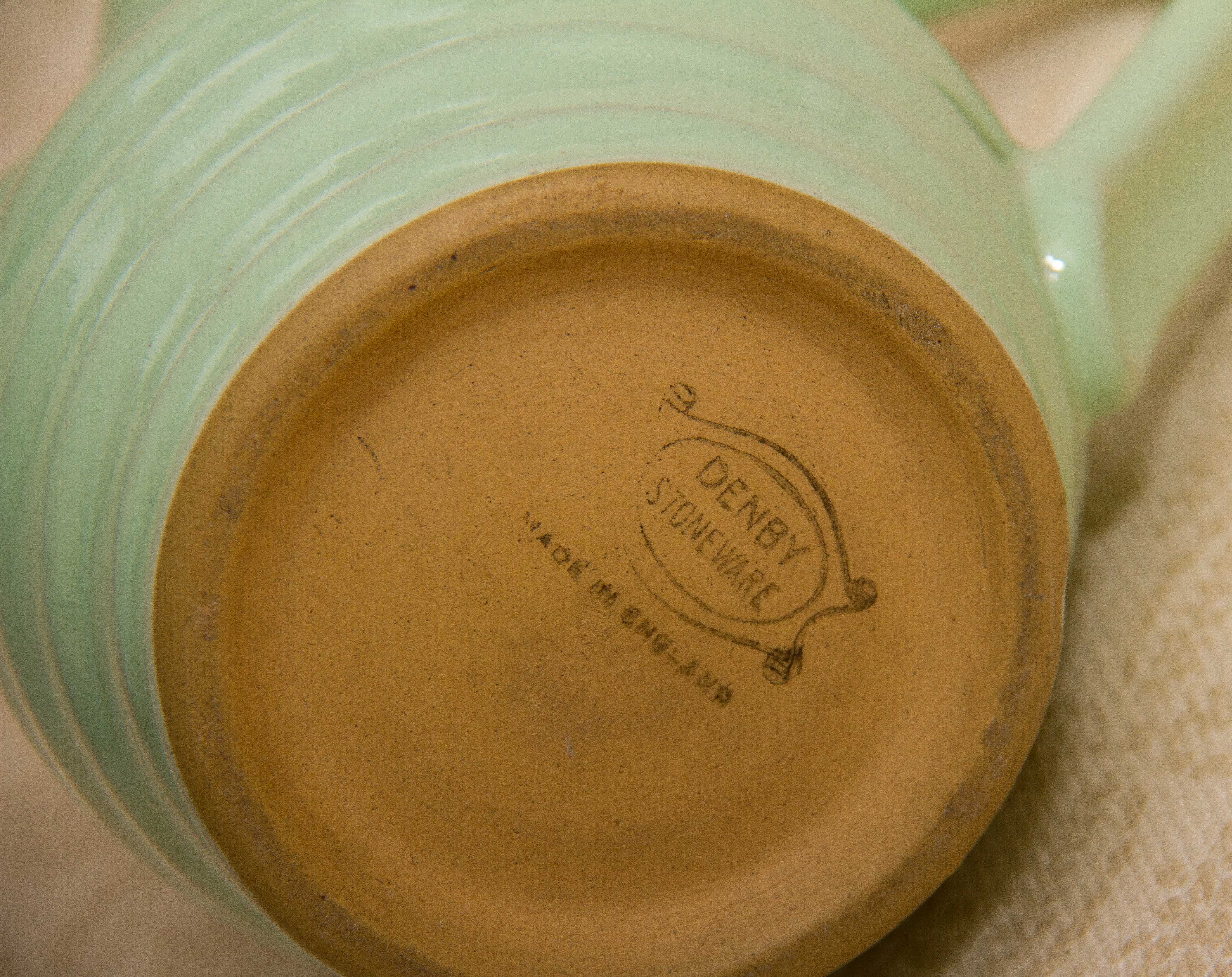 Denby Stoneware Mint Green Jug Vintage Pitcher Vase Love Vintage