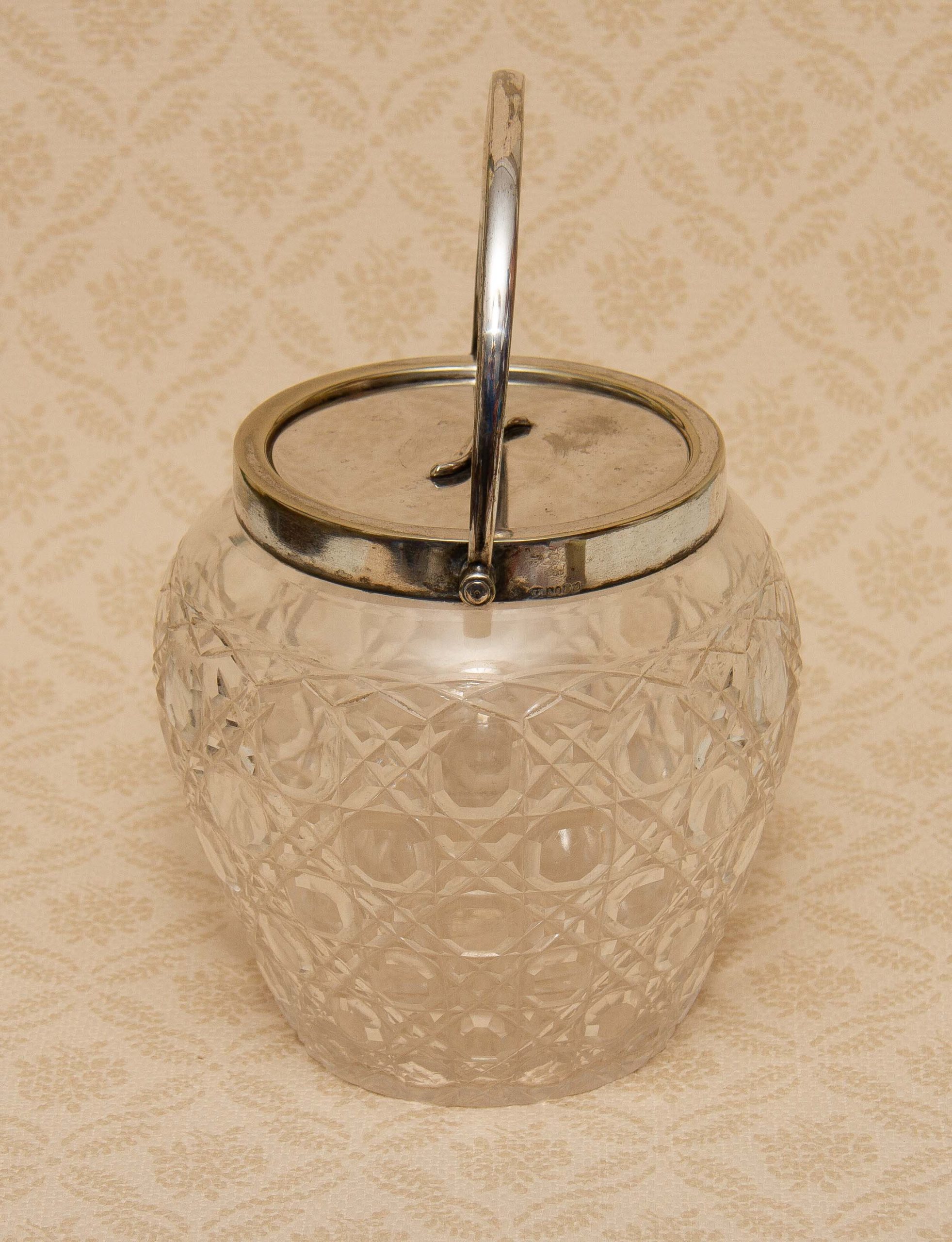 Antique William Hutton and Sons Silver plate Cut Glass Biscuit Barrel WH&S