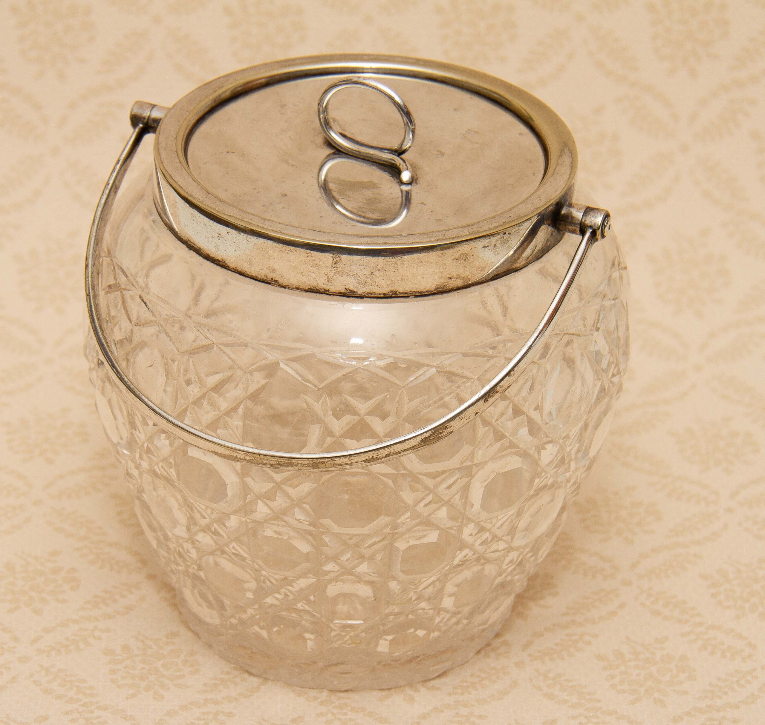Antique William Hutton and Sons Silver plate Cut Glass Biscuit Barrel WH&S