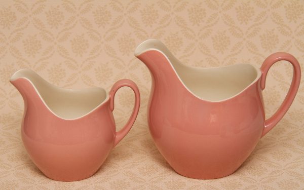 , Johnson Bros. Dusky Pink and White Jugs 1950&#8217;s 1960&#8217;S English Staffordshire Pottery Vintage Pair of Jugs Vase