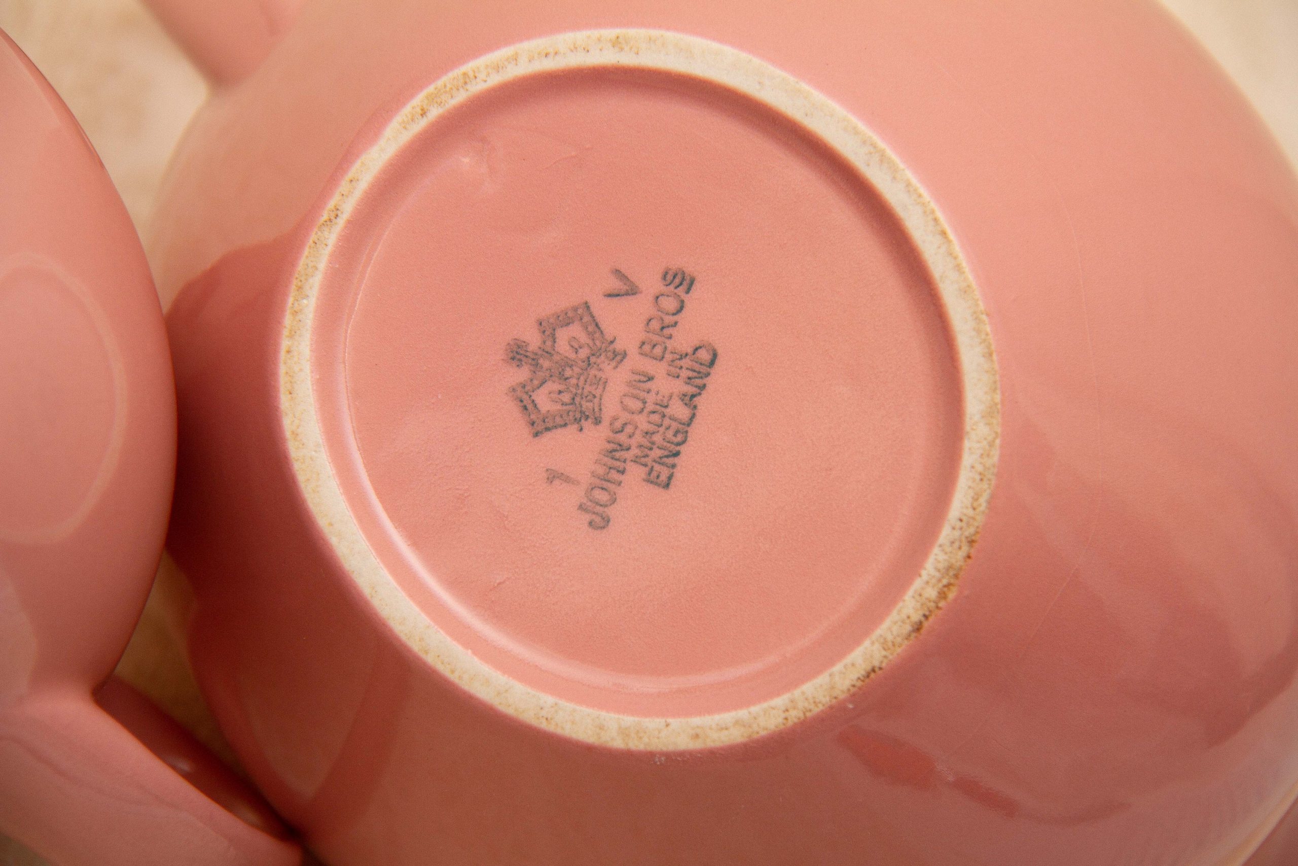 Johnson Bros. Dusky Pink and White Jugs 1950's 1960'S English