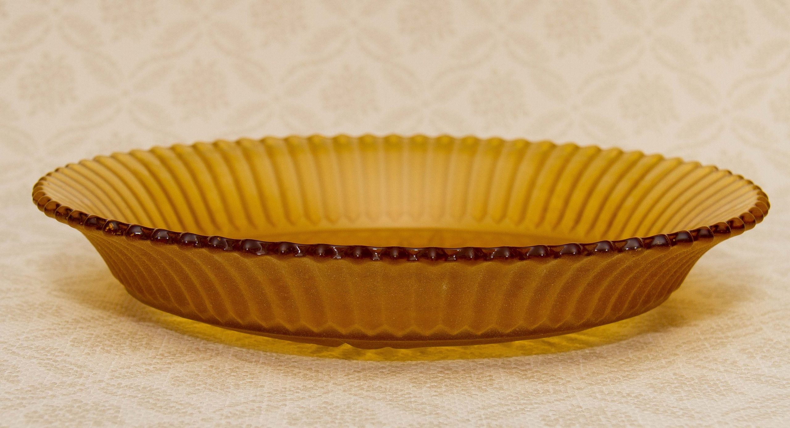 Vintage Sowerby Amber Glass Bowl cut Star base Frosted pattern Art Deco glass