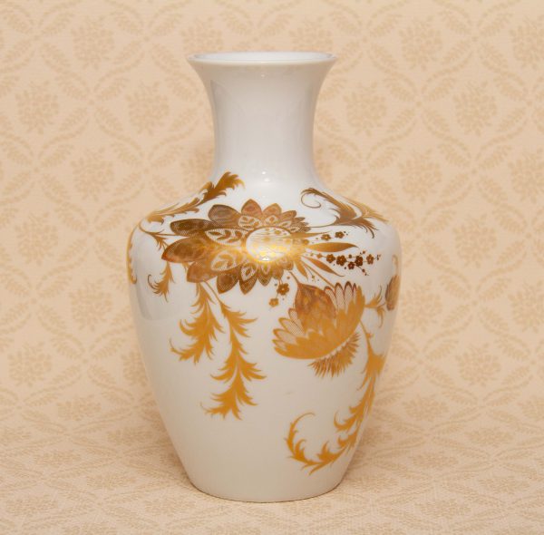 Kaiser Serail Porcelain Vase, Vintage Kaiser Serail Porcelain Vase White With Floral Gilded Gold Decoration Germany