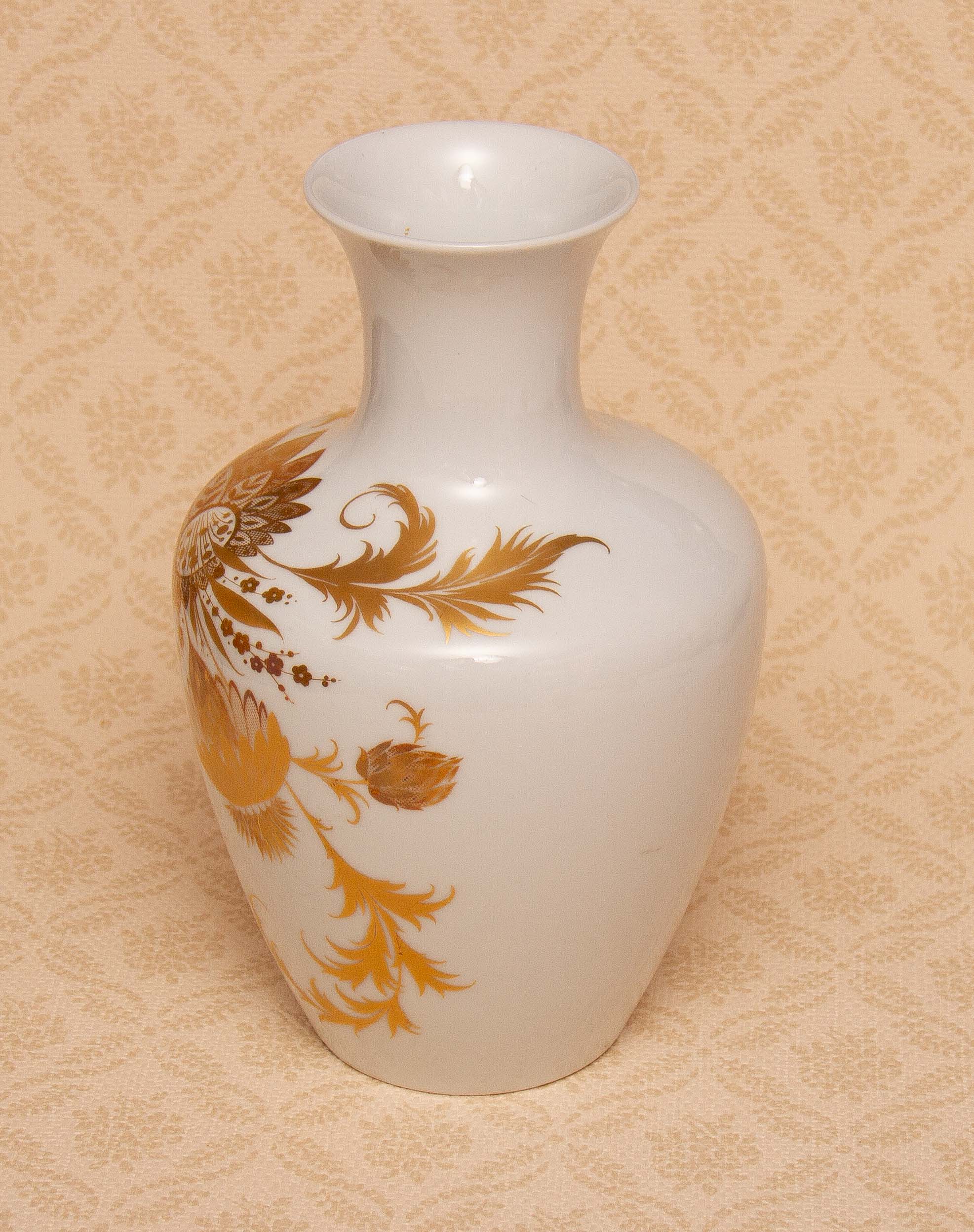 Vintage Kaiser Serail Porcelain Vase White With Floral Gilded Gold