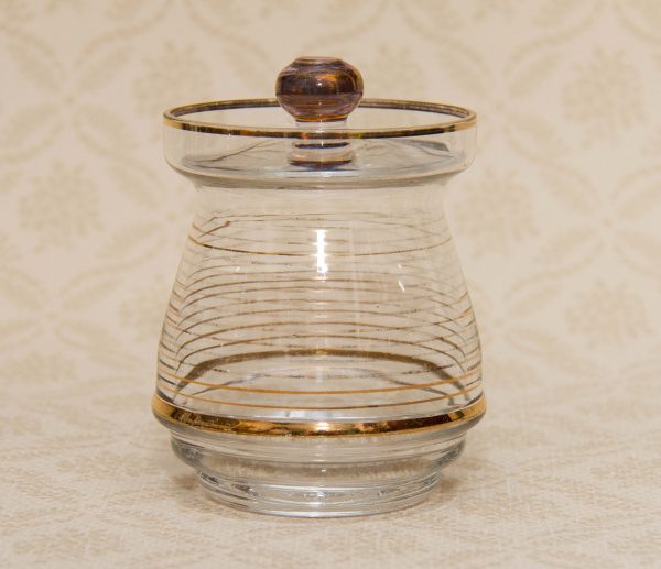 Vintage Glass Jar With lid Gold Bands, Vintage Glass Jar With lid Gold Bands Gilt Edge Preserve Jar