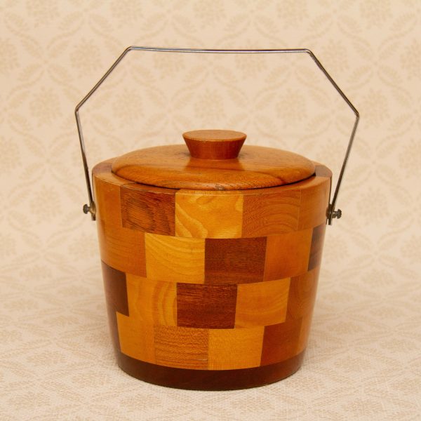 vintage wooden ice bucket, Wooden Ice Bucket With Lid and Chrome Handle