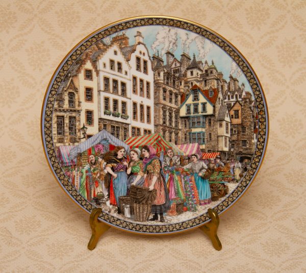 Royal Worcester Plate, Royal Worcester Bone China Plate &#8211; Market Days &#8211; Cloth Seller by Sue Scullard Collectors Picture Plate