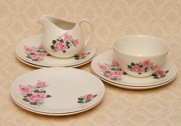 Ridgway Potteries Pink Rose, Ridgway Potteries Ltd Pink Rose Tea Set Jug Sugar Bowl Side Cake/SandwichPlates