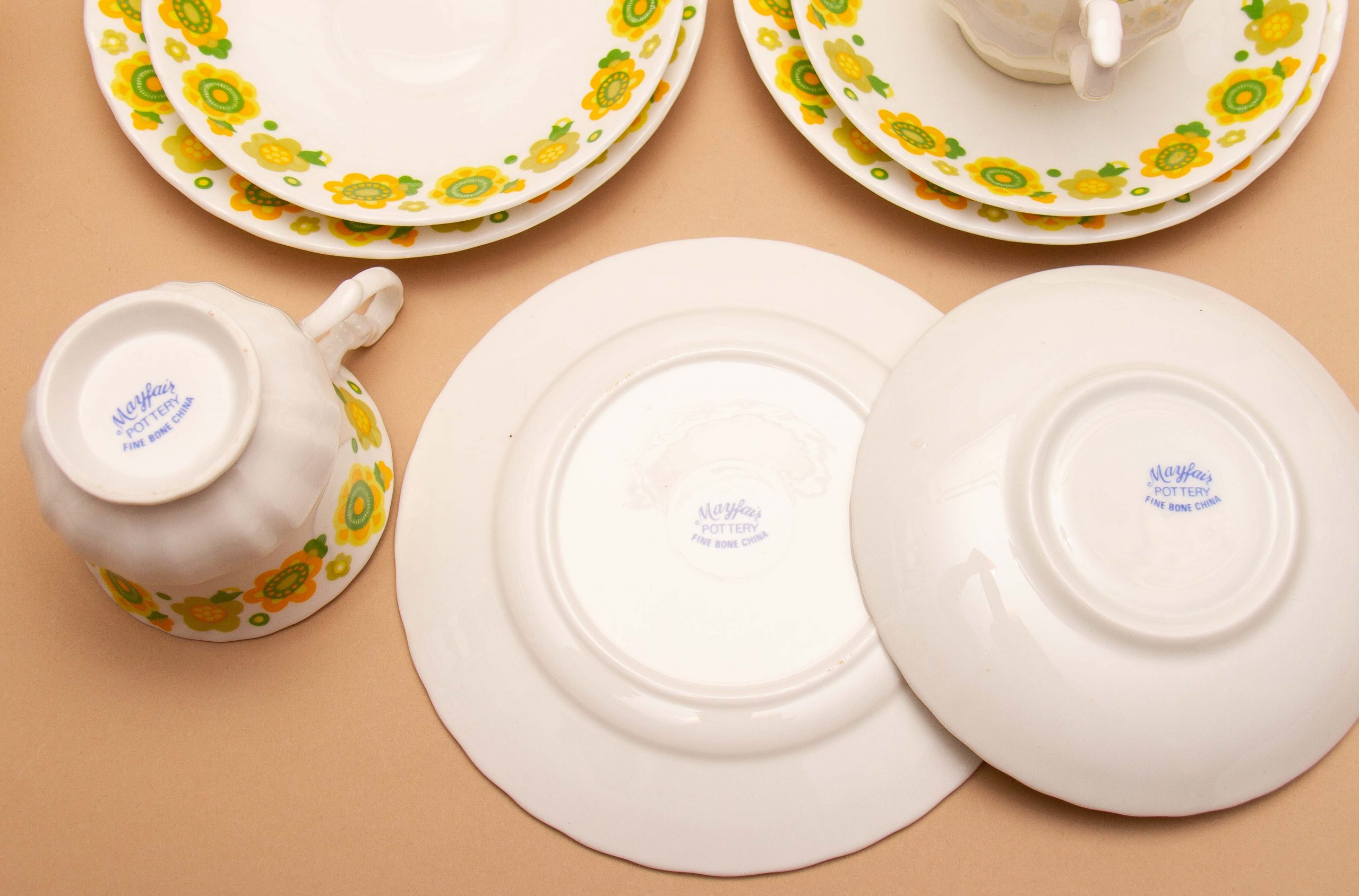 Mayfair Vintage Fine Bone China Tea Trio cup saucer plate 5 sets Yellow