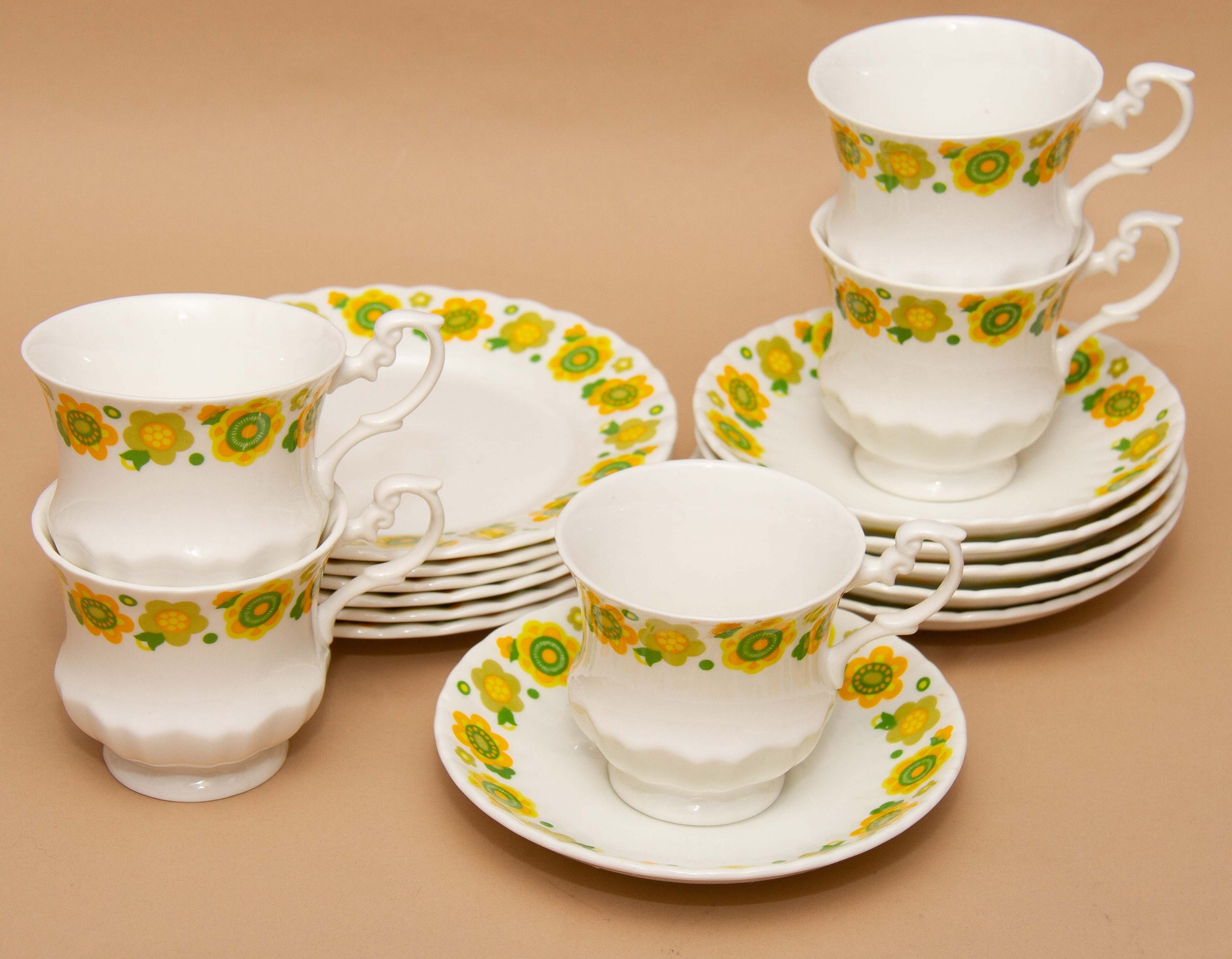 Mayfair Vintage Fine Bone China Tea Trio cup saucer plate 5 sets Yellow