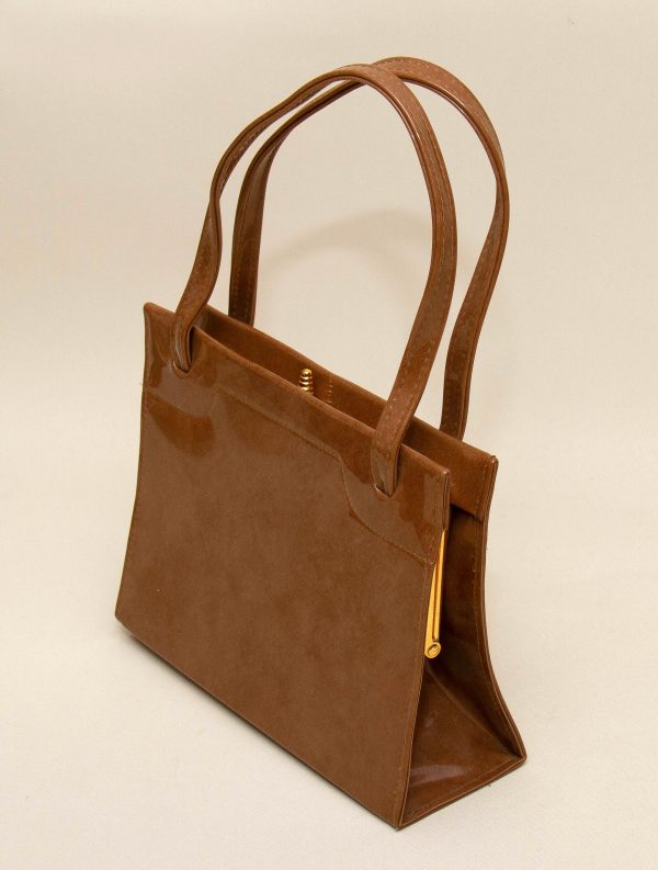 Vintage Kelly Bag, Small Vintage Kelly Bag Caramel Brown Patent Handbag By Boots