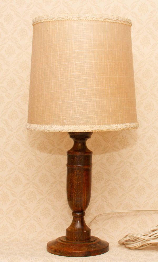 Vintage Turned Wood Table Lamp, Vintage Turned Wood Table Lamp &#038; Shade