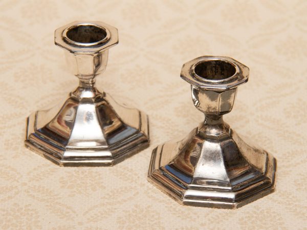 Benedict Proctor Silver Plated Lead Candlesticks, Pair of Benedict Proctor Silver Plated Lead Candlesticks Candle Holders BP