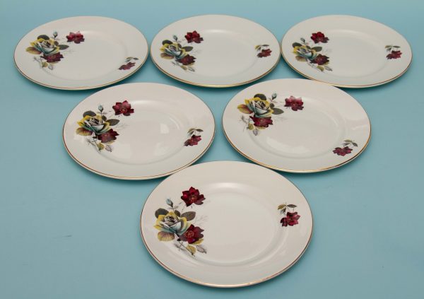 Barker Bros. Rose Pattern Side Plates, Barker Bros. Vintage Pottery Rose Pattern Side Plates, Sandwich/Cake Plates 6