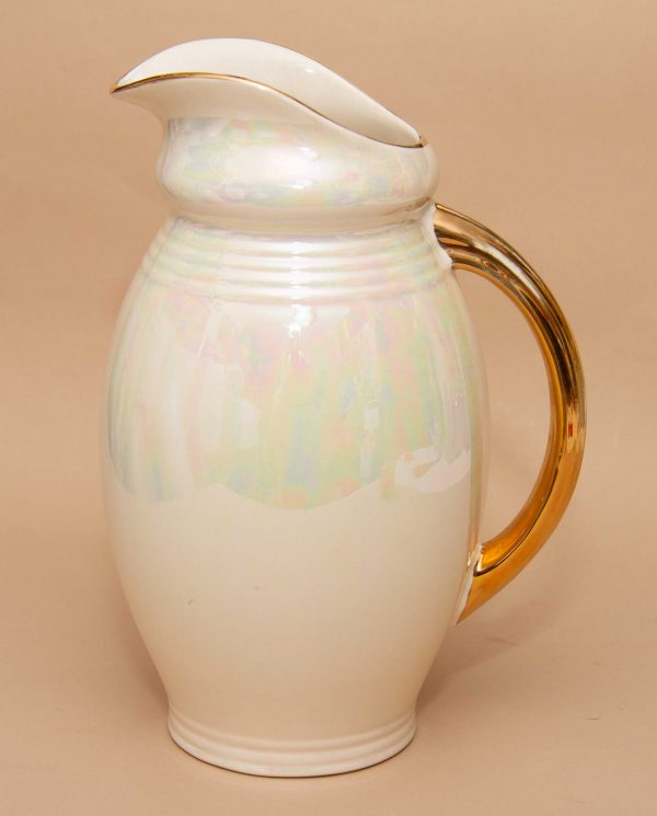 Radford Pearl Lustre Jug, Radford Pearl Lustre Hand Painted Vintage Jug Vase With Gold Handle