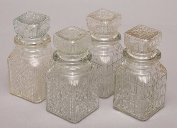 Vintage Glass Jars, Set of 4 Vintage Pressed Glass Jars Storage Canisters Kitchen, Bathroom, Crafts