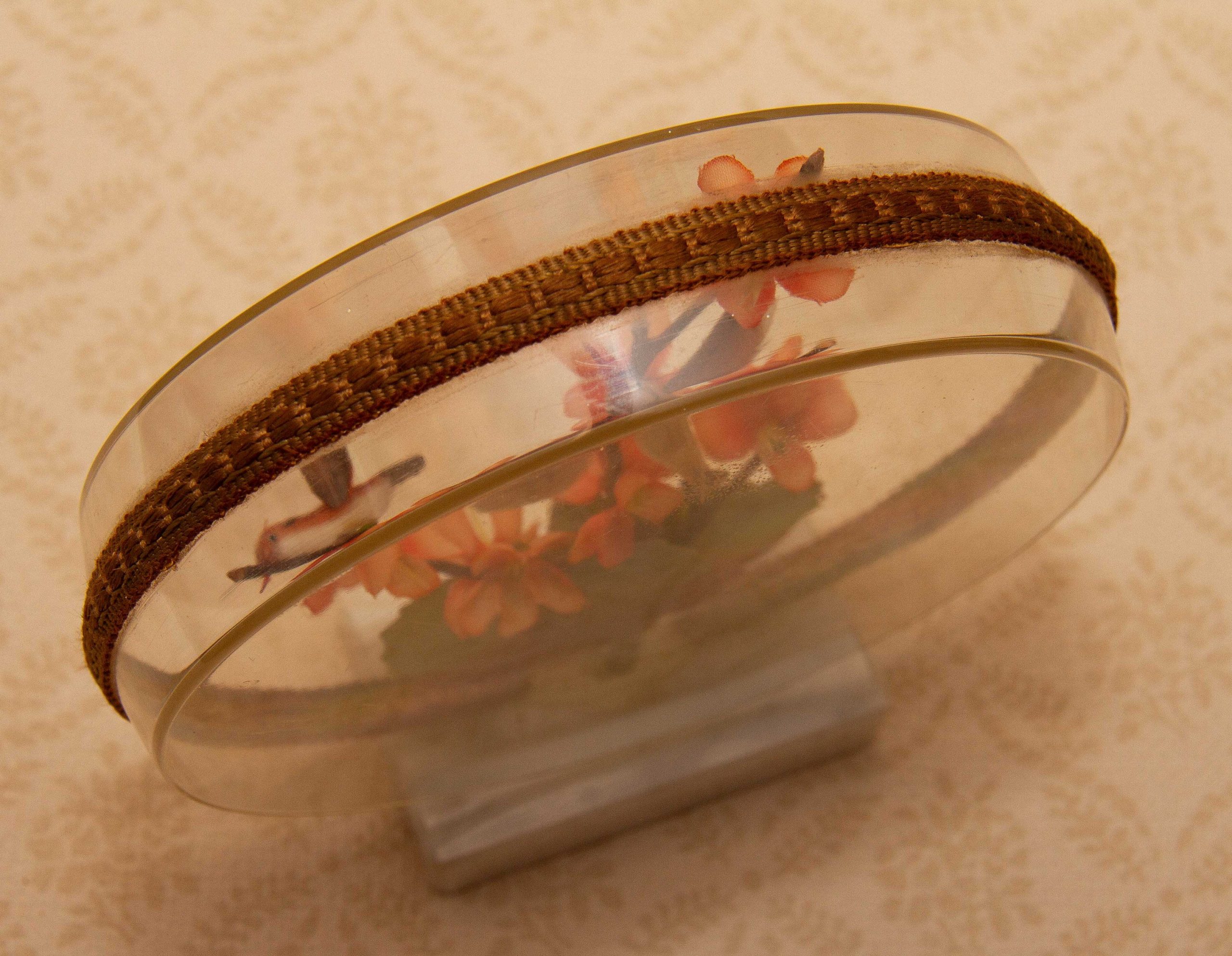 Vintage Diorama Flowers and Birds Encased Picture on Marble Plinth 1970's Cottage Crafts