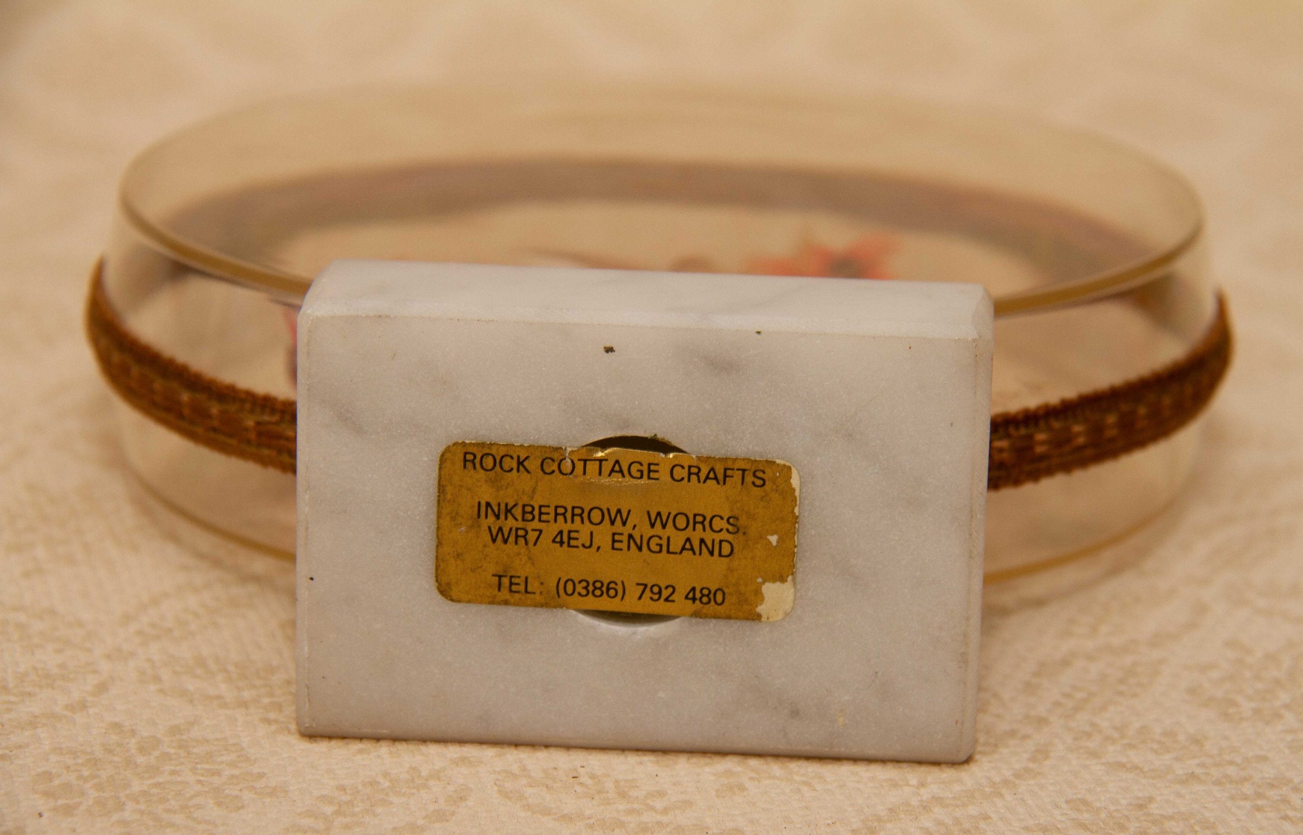 Vintage Diorama Flowers and Birds Encased Picture on Marble Plinth 1970's Cottage Crafts