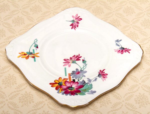 Plant Tuscan 1930's Cake Plate, Plant Tuscan 1930&#8217;s Cake Plate Serving Platter Vintage Pink Grey floral pattern
