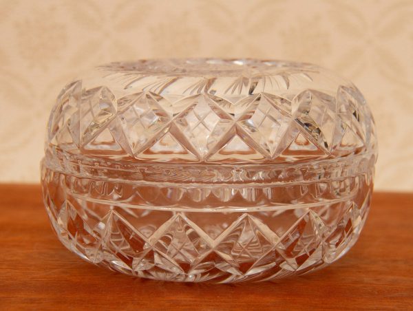 Cut Glass Hobnail Star Trinket Pot, Large Cut Glass Hobnail Star Trinket Pot Dish With Lid