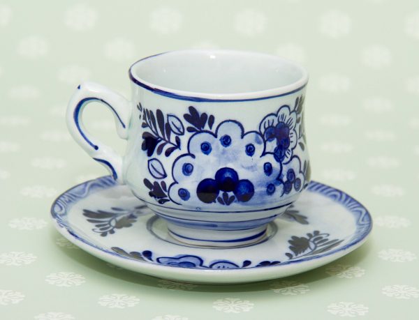 Delft Cup and Saucer, Delft Cup and Saucer Blue &#038; White Hand Painted Floral Windmill Pattern
