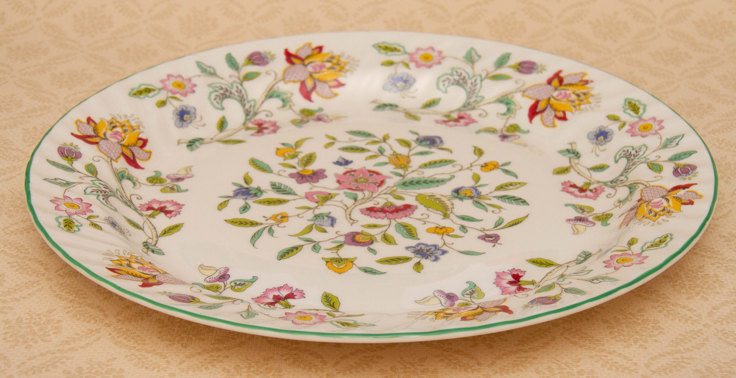 Minton Haddon Hall Vintage Bone China Green Rim Platter Large 13 1/4