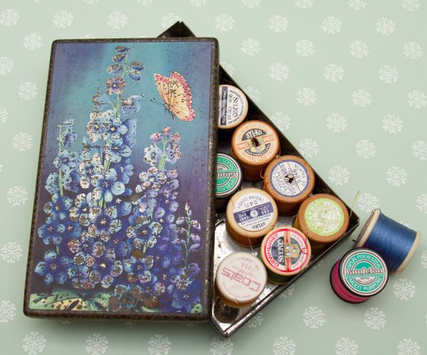 vintage biscuit tin, C.W.S Vintage Biscuit Tin Butterfly and Flower Pattern Blue Decorative Storage Tin