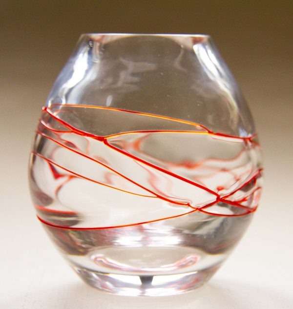 LSA Handmade Glass Small Vase Red Lines Pattern Love Vintage