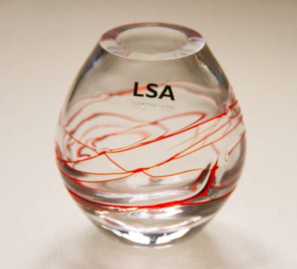 LSA Handmade Glass Small Vase, LSA Handmade Glass Small Vase Red Lines Pattern
