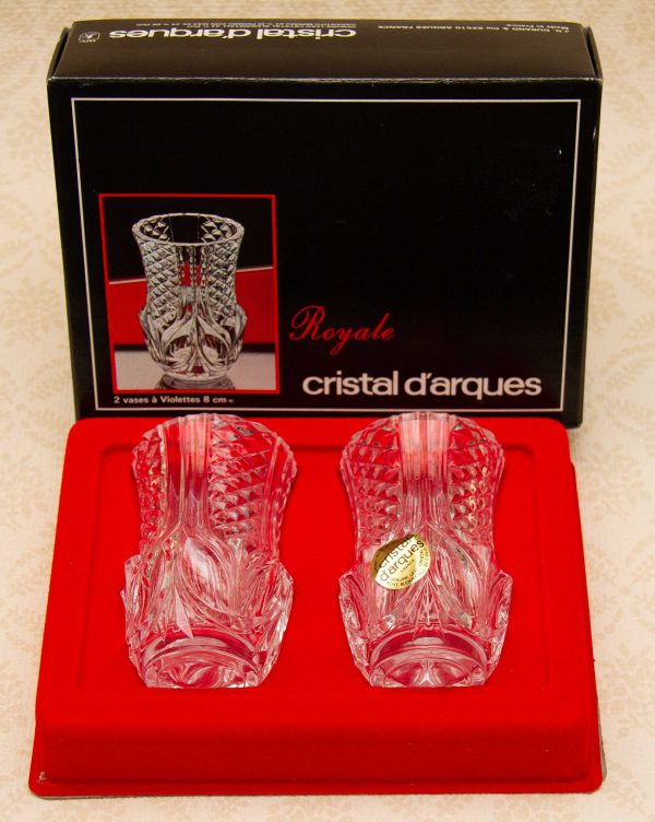 Cristal d'Arques Glass Vase, Cristal d&#8217;Arques Royale Pair of Lead Crystal Vintage Clear Glass Posy Vases Boxed