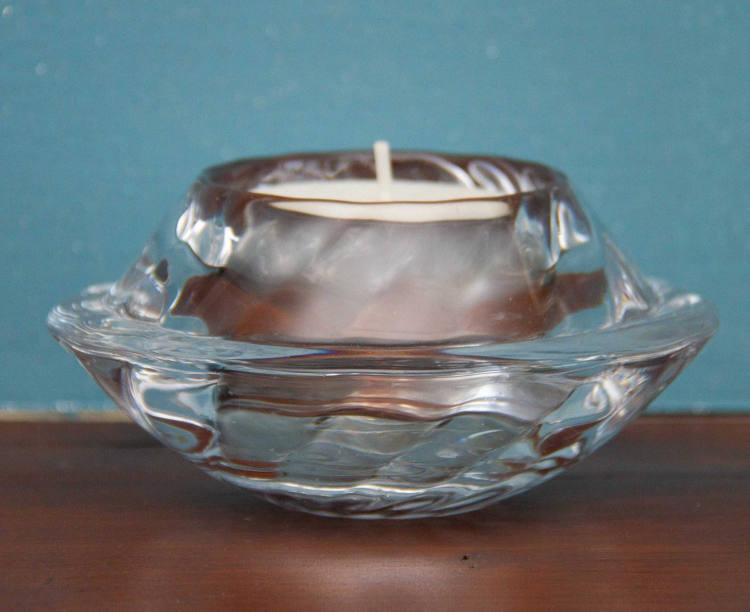 Royal Copenhagen Crystal Clear Glass Candle Holder With Candle Boxed