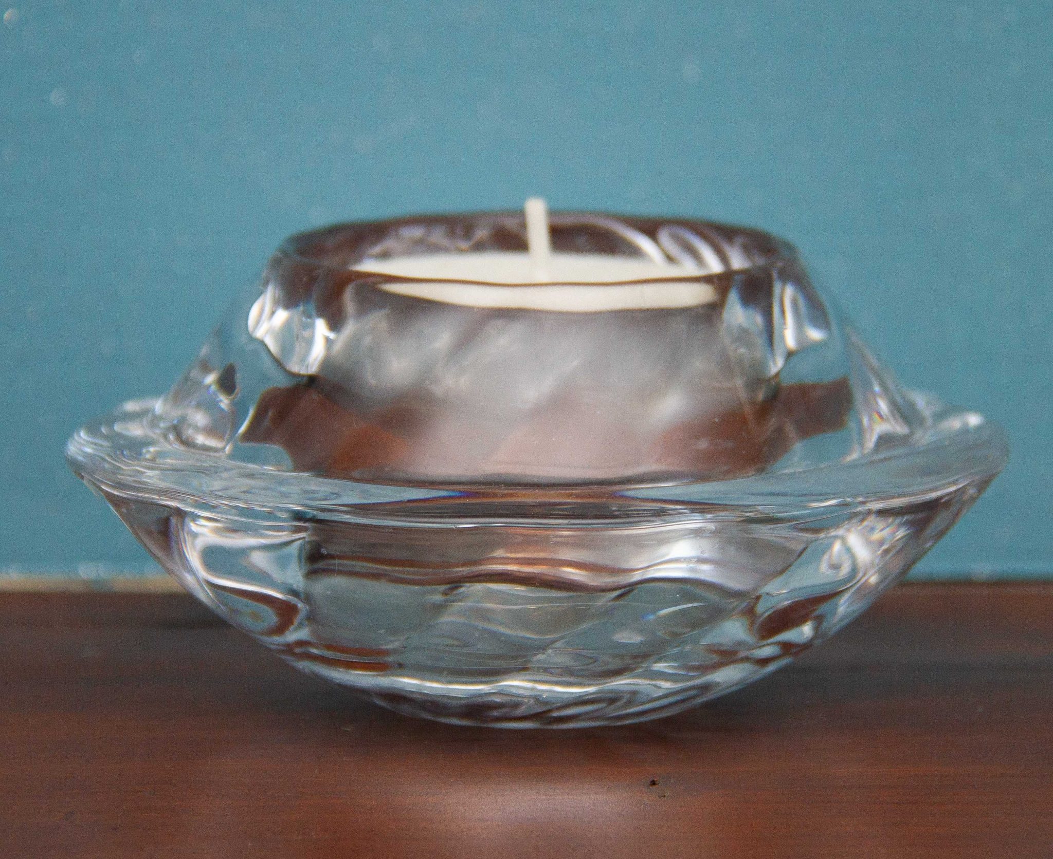 Royal Copenhagen Crystal Clear Glass Candle Holder With Candle Boxed