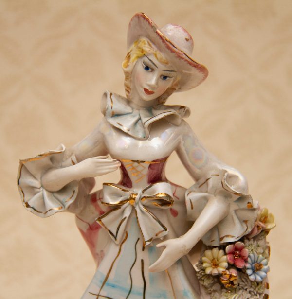 Italian Porcelain Flower Lady, Italian Porcelain Flower Lady Vintage Figurine, Lady With Basket Of Flowers &#8211; Italy