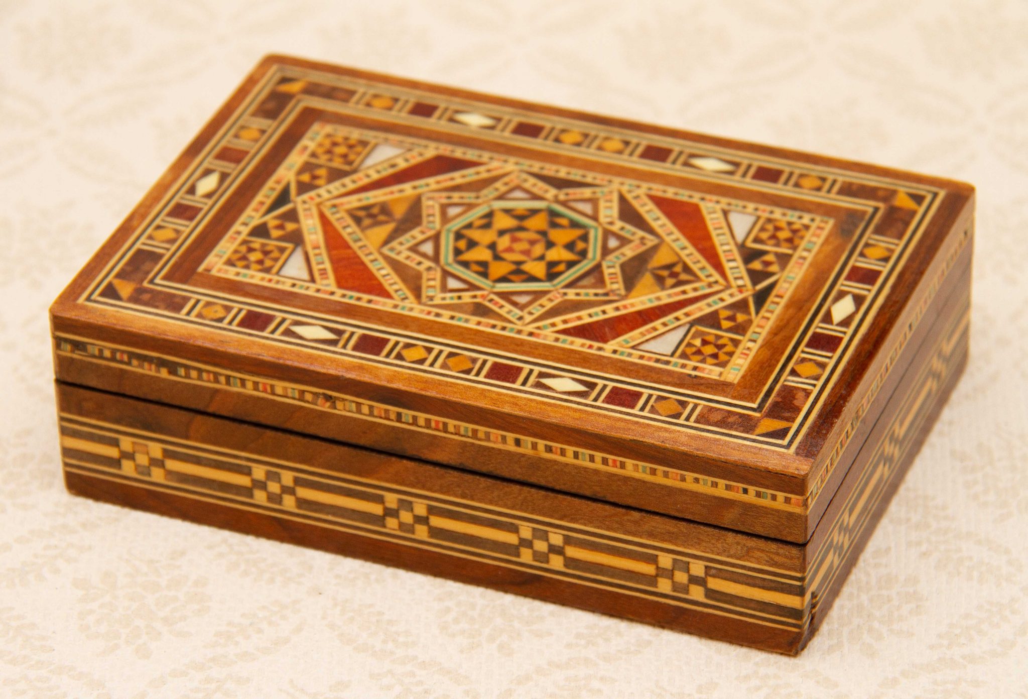 Wooden Mosaic Marquetry Inlaid Jewellery Trinket Box Vintage Love Vintage