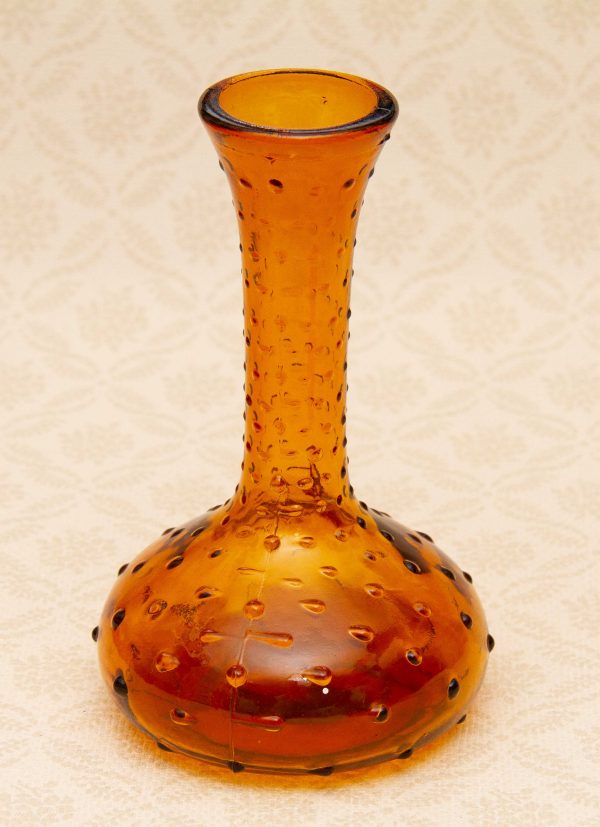 amber glass vase, Amber Glass Vase, Bulbous Shape Base Vintage Glass
