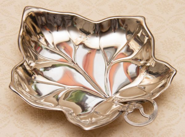silver plated leaf dish, Retro Silver Plated Leaf Dish, Made in Hong Kong