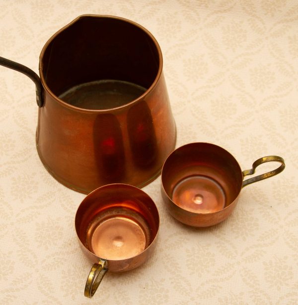 Copper Cider Jug and Two Copper Cups, Measuring Jug With Long Handle