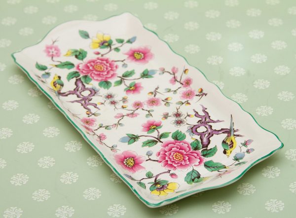 vintage Chinese Rose sandwich plate, Chinese Rose Pattern Sandwich Plate, James Kent Ltd Old Foley, Rectangle Serving Plate