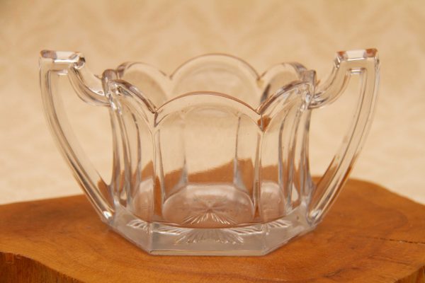 Glass candle holder sugar bowl, Pressed Glass Sugar Bowl With Two Handles and Scalloped Edges, Tealight Candle Holder